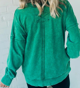Washed Cotton Loose-fitting Casual Round-neck Sweater T-shirt For Women