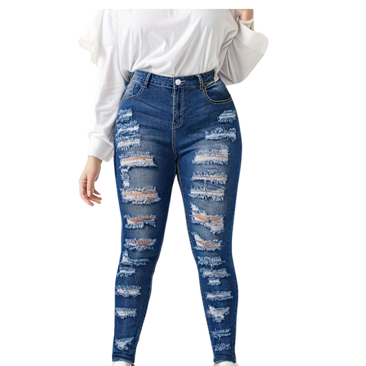 2025 New Women's Fashionable Casual Jeans, Tight Fitting Ripped Jeans, High Waisted Jeans